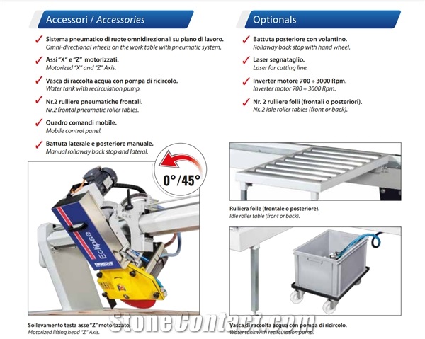 Eclipse SEMI-AUTOMATIC BENCH SAW WITH FIXED BRIDGE FOR CUTTING MARBLE, GRANITE AND CERAMIC