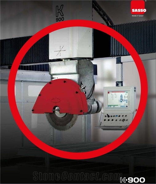 K 900 CNC bridge saw with tilting head and 5 interpolated axes