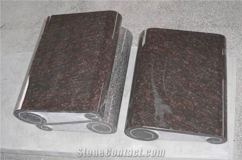 Tan Brown Granite Slant Tombstone and Monument