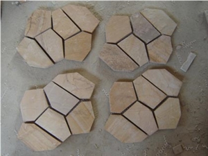 Meshed Beige Sandstone Flagstone, Beige Sandstone Sandstone Tiles & Slabs