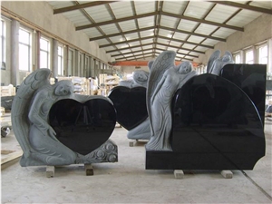 Shanxi Black Granite Angel Monuments,Heart Tombstone