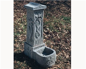 Grey Granite and Sculptured Peperino Fountain