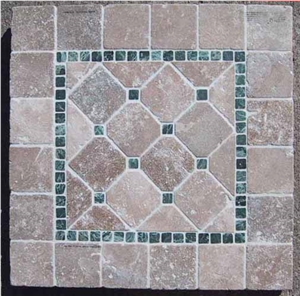 Travertino Noce 15x15 Met Verde Guetamela Mosaic, Tivoli Travertino Noce Brown Travertine Mosaic