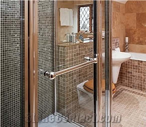 Aspendos Mosaic Tumbled Stone Tiles, Brown Travertine Mosaic