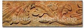 Cross-cut Rojo Travertine, Red Travertine Relief, Etching