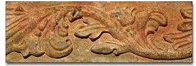 Cross-cut Rojo Travertine, Red Travertine Relief, Etching