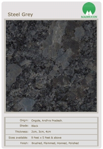 Steel Grey Granite Slabs & Tiles, India Grey Granite
