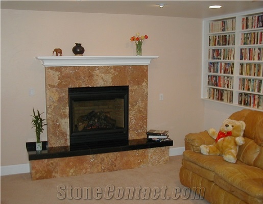 Brown Travertine Fireplace