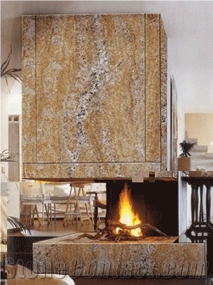 Juparana Dourado (Juparana Gold) Fireplace, Juparana Gold Yellow Granite Fireplace