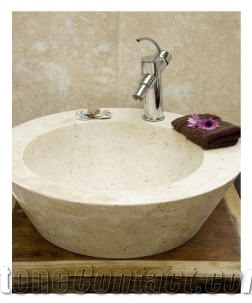 Thick Cut Circular Limestone Bowl, Beige Limestone Bowl