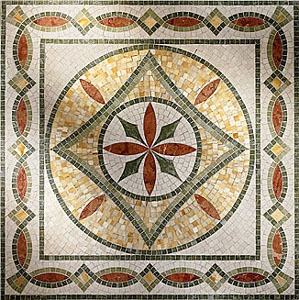 Medallion-Red, Gold, White Travertine