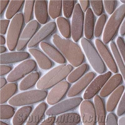 Red Sandstone Sliced Pebble Mosaic