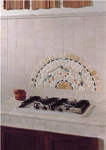 Beige Travertine Mosaic Pattern Backsplash