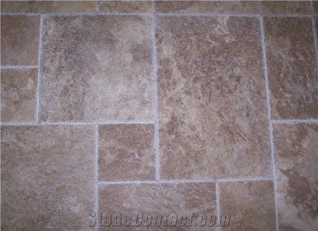 Walnut Travertine Pattern, Brushed & Chiseled Tiles