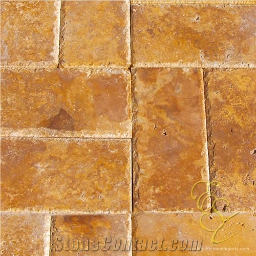 Gold Travertine Chiseled, Tumbled Slabs & Tiles