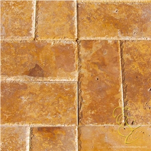 Gold Travertine Chiseled, Tumbled Slabs & Tiles