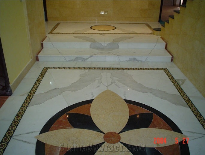 Water Jet Patterns, Calacatta Marble Floors