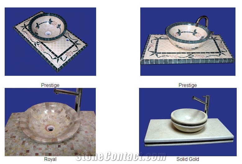 Jerusalem Stone Mosaic Wash Basins, Jerusalem Golden Sand Beige Limestone