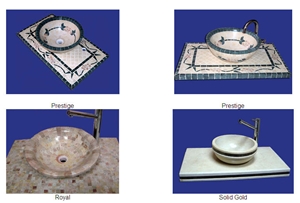 Jerusalem Stone Mosaic Wash Basins, Jerusalem Golden Sand Beige Limestone