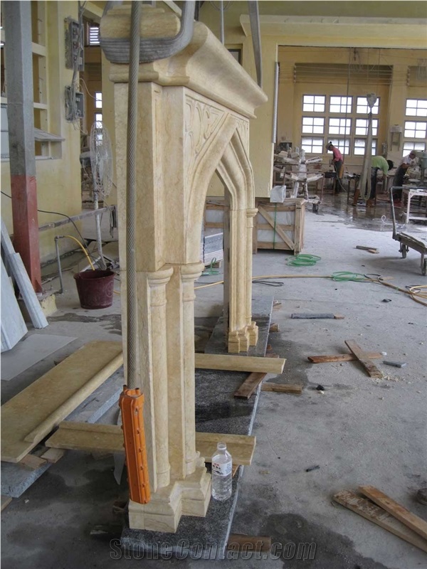 Yellow Marble Carved Fireplace