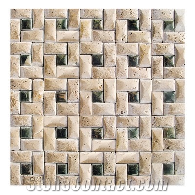 Travertino Romano Chiaro Travertine Mosaic, Beige Travertine Mosaic