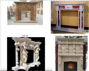 Beige Limestone Fireplace Mantel