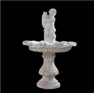 China White Sandstone Sculptured Fountain