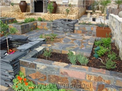 Silver Blue Slate Strip Walling