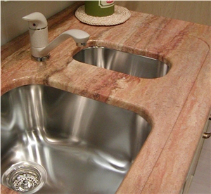 Top in Travertino Scabos, Travertino Scabos Rosa Pink Travertine Kitchen Countertops