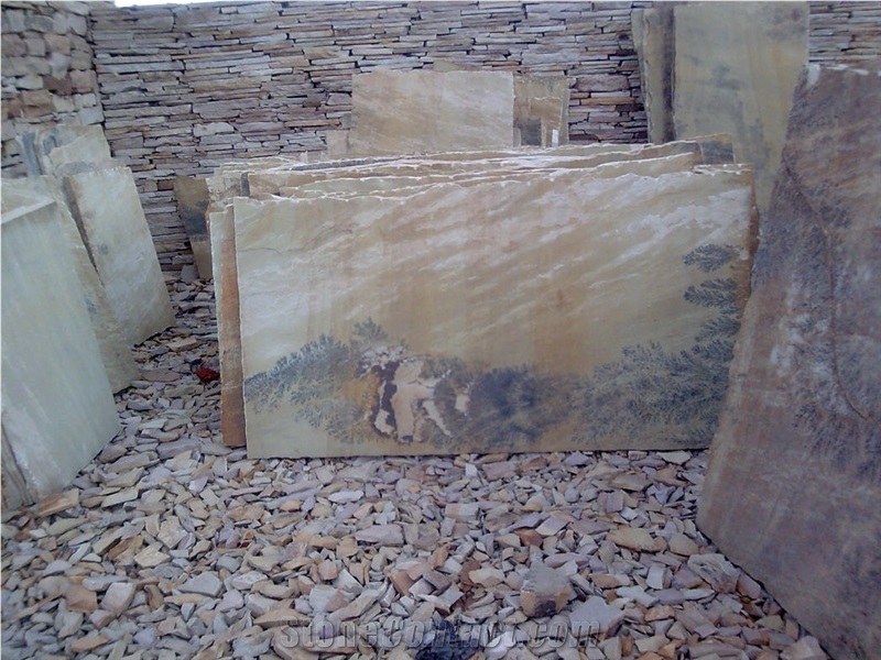 Fossil Sandstone Slabs & Tiles, India Beige Sandstone