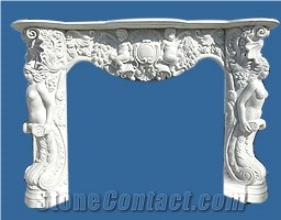 White Marble Sculptured Fireplace Mantel