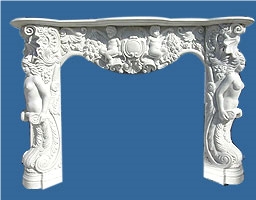 White Marble Sculptured Fireplace Mantel White Marble Sculptured Fireplace Mantel