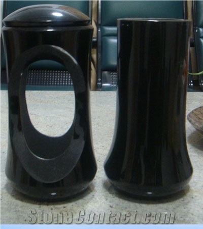 China Factory Shanxi Black Granite, Absolute Black Stone Vases, Lamps for Tombstone and Monuments