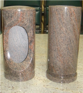 Colombo Juparana Granite Stone Funeral Vases, Funeral Lamps Colombo Juparana Granite Stone Funeral Vases, Funeral Lamps