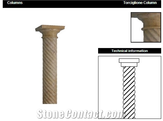 Torciglione Column with Giallo Reale Marble, Giallo Reale Yellow Marble Column