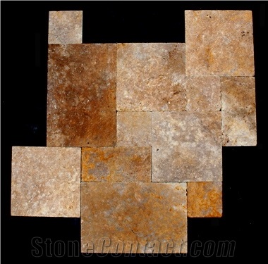 Gold Travertine Tumbled Pattern Slabs & Tiles, Turkey Yellow Travertine