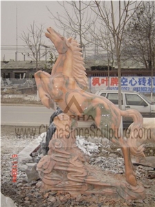 Sunset Red Marble Animals Sculpture