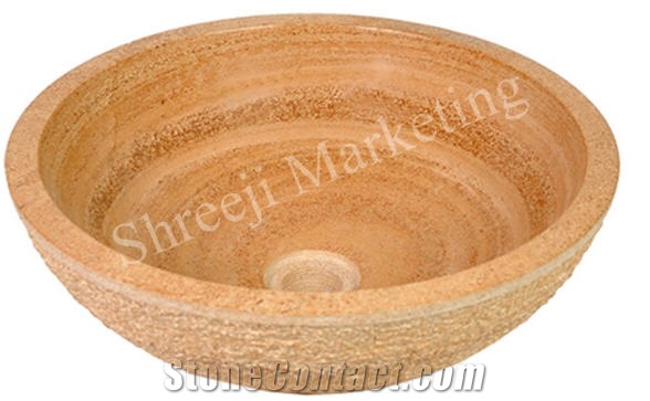 Yellow Travertine Wash Basin
