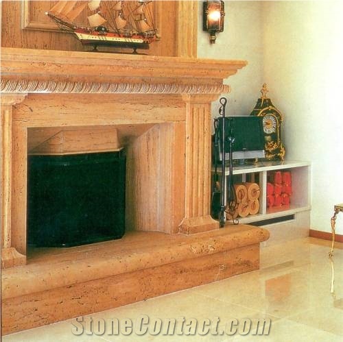 Beige Travertine Fireplace