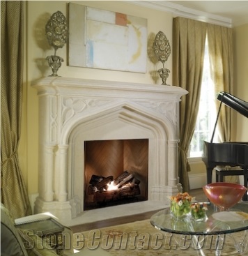 Notre Dame Mantel, Scagliola Stone Beige Limestone Fireplace