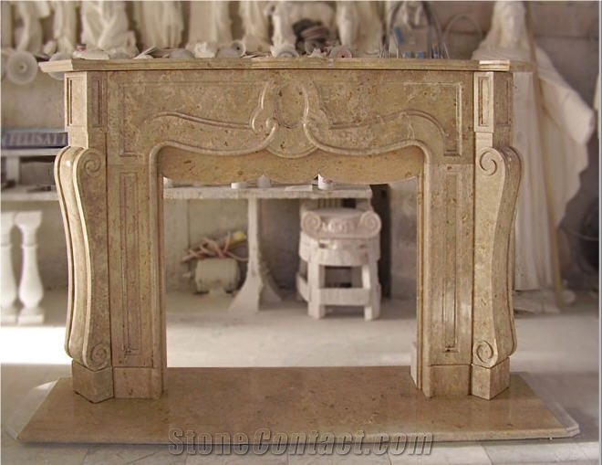 Beige Travertine Fireplace Mantel