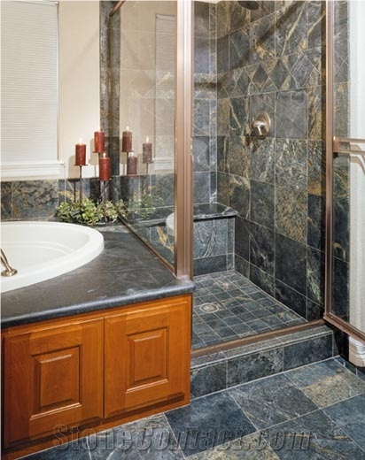 Ice Flower Soapstone Bath, Ice Flower Green Soapstone, Bathroom Design