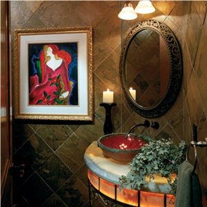 Rustic Gold Slate Bath Design