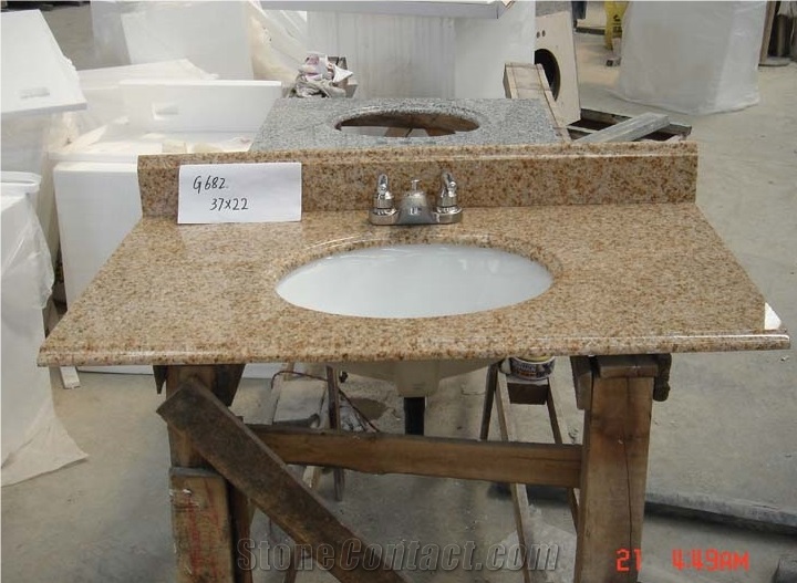 China G682 Rusty Yellow Granite Bathroom Vanity Top, Bathroom Tops, Indoor Custom Vanity Tops with Sink
