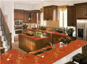 Rojo Alicante Polished Marble Countertop Design, Red Marble Kitchen Design