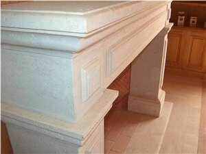 Beige Limestone Fireplace