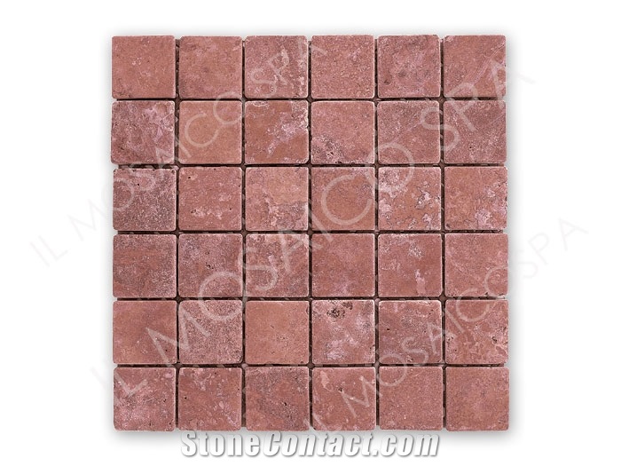 Travertino Rosso Tumbled Mosaic