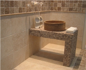 Travertino Dorato and Noce Travertine, Beige Travertine Bath Design