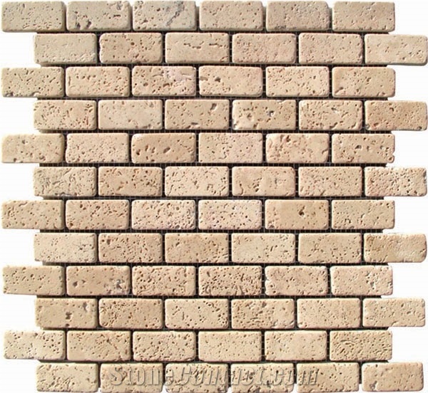 Medium Travertine Tumbled Bricks Mosaic