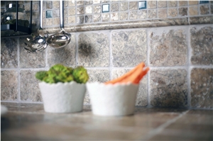 Tumbled Silver Travertine Mosaic Backsplash